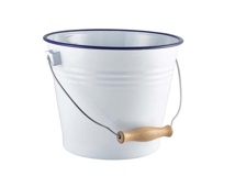 Enamel buffet bucket w/wooden handle 16 cm