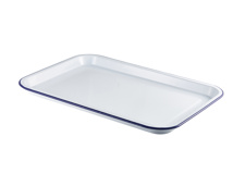 Enamel food platter white/blue 30,5 x 23,5 cm