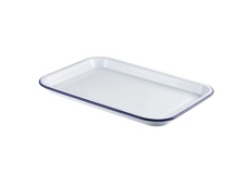 Emaille foodplateau wit/blauw 38,2 x 26,4 cm