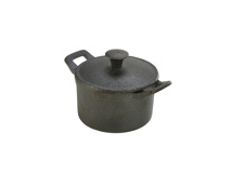 OP BESTELLING: Gietijzer mini pan rond met handvat/deksel 400 ml