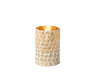 Candle Holder White +gold rings 7,5 x 12 cm